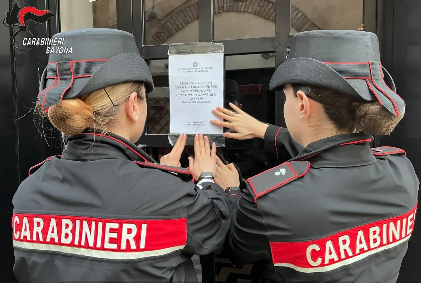 Carabinieri chiudono locale ad Albenga per motivi di ordine pubblico