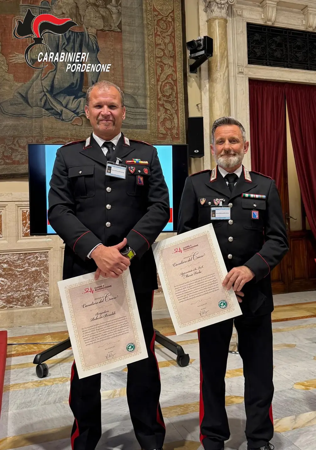 Carabinieri premiati a Roma per intervento salvavita