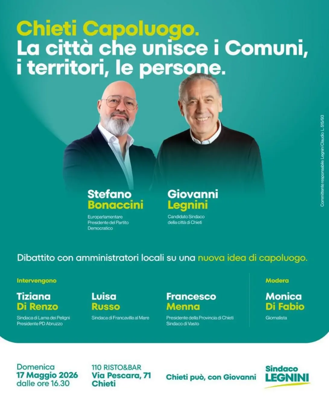 Chieti: Legnini incontra Bonaccini per unire i comuni