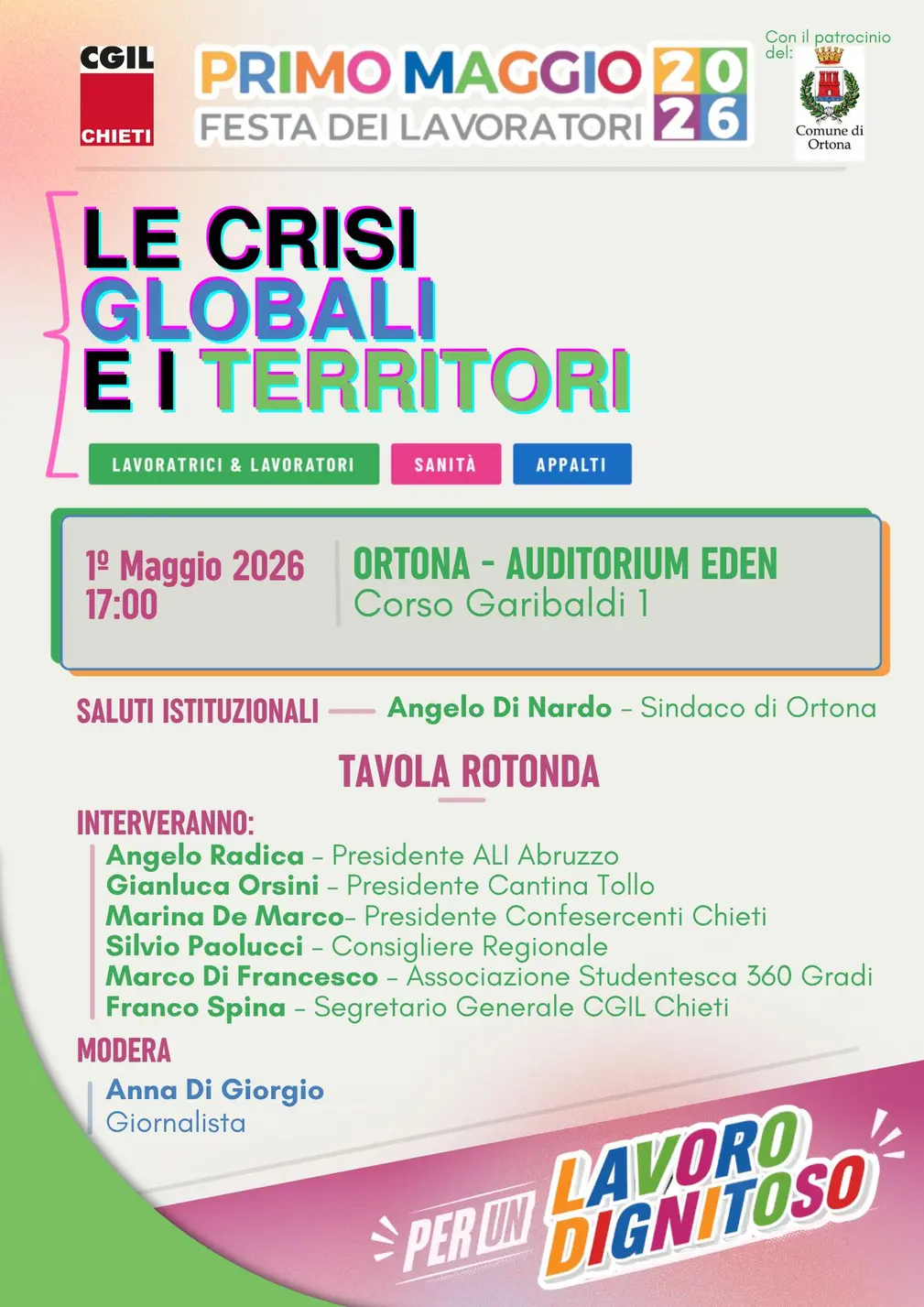 Primo Maggio a Ortona: CGIL discute crisi globali e lavoro